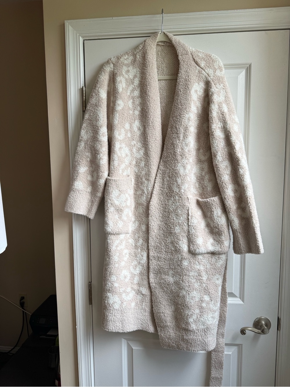 Women's Cozy Open-Front Long Coatigan in Light Beige